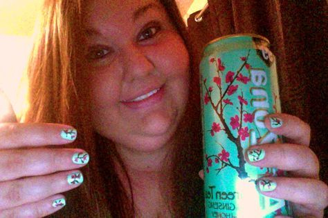 arizona green tea nails by yours truly:) Arizona Green Tea Nails, Arizona Tea Nails, Green Tea Nails, Arizona Green Tea, Perfume Jpop, I Hate Boys, Arizona Tea, Fb Memes, Pink Princess