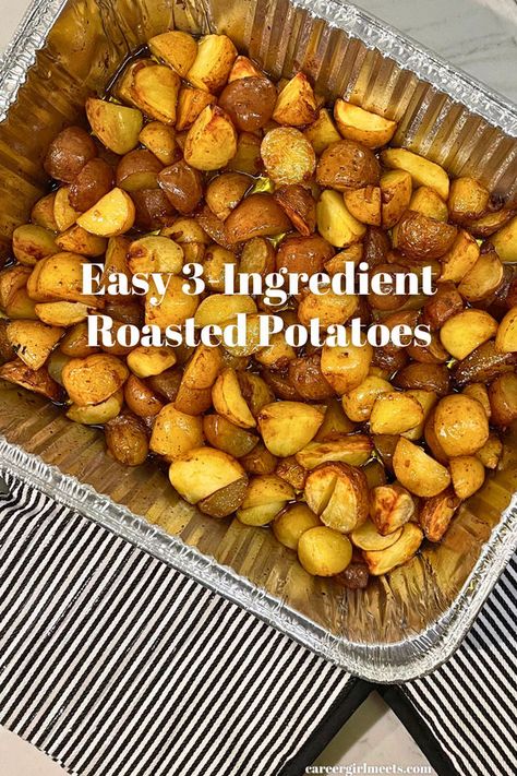 These easy Lipton onion roasted potatoes are insanely delicious! You'll only need three ingredients: potatoes, olive oil, and an envelope of Lipton onion soup mix. I used red potatoes, but you can use all-purpose potatoes as well. Serve this with steak, meatloaf, or any dinner meal you are serving. Bake in the oven for roasting or in the slow cooker/crockpot if you want them extra tender.  // lipton onion roasted potatoes // easy lipton potatoes // Oven Roasted Potatoes With Onion Soup, Roasted Small Red Potatoes Oven, Easy Fried Potatoes And Onions Skillet, Roasted Potatoes And Onions In Oven, Lipton Potatoes, Lipton Onion Soup Potatoes, Recipes With Roast, Red Potatoes In Oven, Crockpot Roasted Potatoes