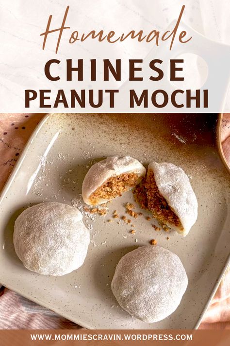 Peanut Mochi Recipe, Rice Cake Balls, Peanut Mochi, Dinner Chinese, Mochi Recipe, Glutinous Rice Flour, Glutinous Rice, Cake Balls, Rice Flour