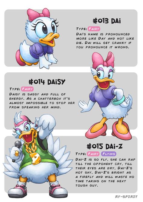 #013 Dai - #014 Daisy - #015 Dai-Z by Ry-Spirit Animated Disney Characters, Evolution Pokemon, Pokemon Crossover, Disney Drawing, Disney Crossovers, Twisted Disney, Art Disney, Disney Memes, Whimsical Illustration