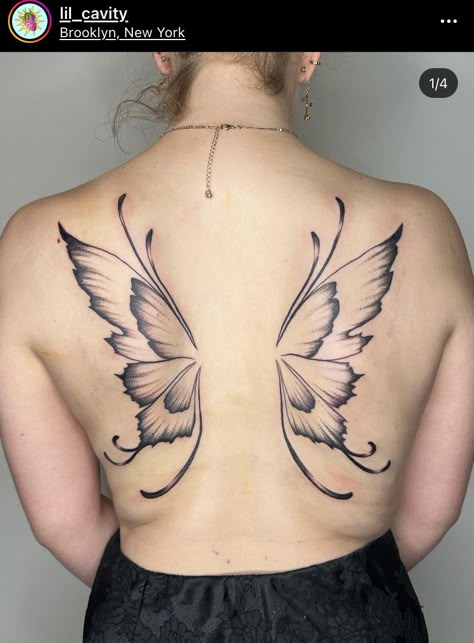 Full Back Butterfly Tattoo, Butterfly Wing Tattoo On Back, Fairy Wing Back Tattoo Women, Back Wing Tattoos For Women, Butterfly Wing Back Tattoo, Butterfly Wings Back Tattoo, Butterfly Wings Tattoo On Back, Pixie Wings Tattoo, Butterfly Wings Tattoo