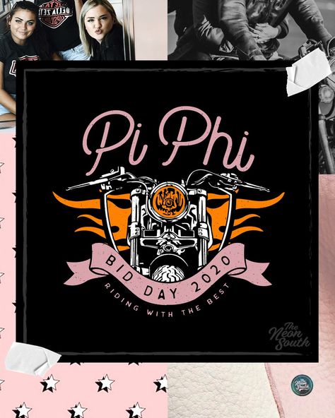 Biker Sorority Theme, Biker Bid Day Theme, Biker Bid Day, Bid Day Ideas, Paddle Ideas, Sorority Themes, Recruitment Ideas, Sorority Shirt Designs, Bid Day Shirts