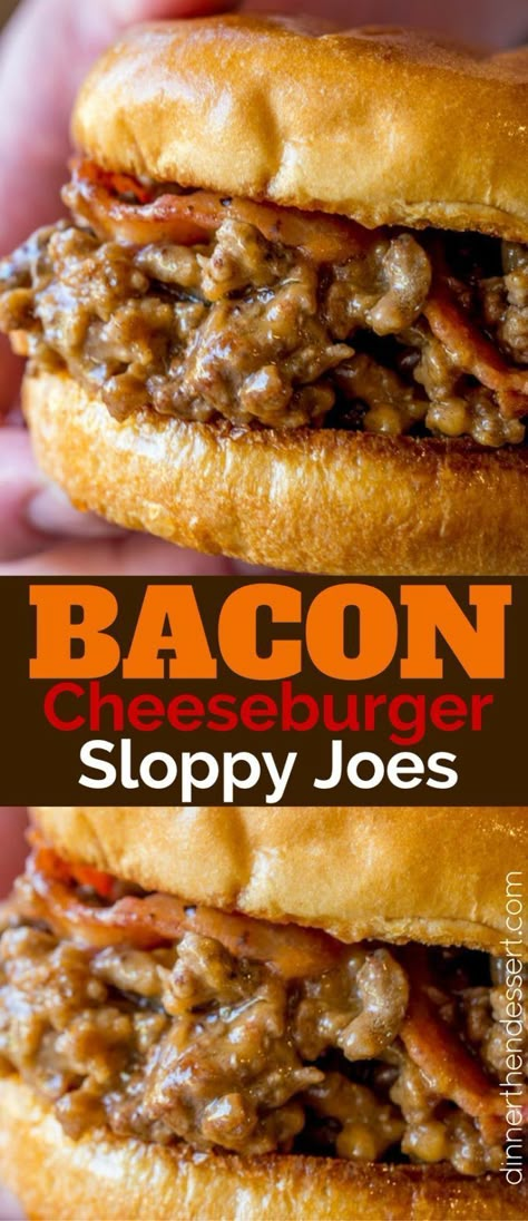 We loved these Bacon Cheeseburger Sloppy Joes so much we made them again the next day! Easy Dinner Recipes For Big Family Cheap, Comfort Food Ground Beef Recipes, Dinner Recipes With Hamburger Buns, Night Before Lunch Ideas, Bacon And Hamburger Recipes, Ground Hamburger Recipes, Bacon Cheeseburger Sloppy Joes, Sloppy Joes Dinner, Cheeseburger Sloppy Joes