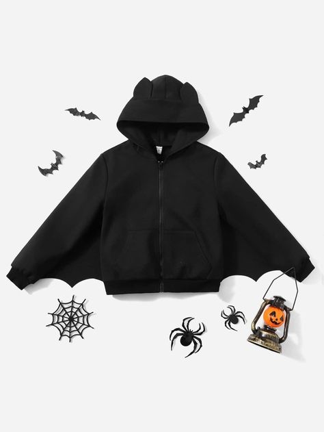 Free Returns ✓ Free Shipping✓. SHEIN Girls Zip Up Batwing Sleeve Hoodie- Tween Girls Sweatshirts at SHEIN. Bat Hoodie With Wings, Reggaeton Dance, Girls Sweatshirts, Streetwear Girl, Custom Hoodie, Custom Hoodies, Goth Outfits, Girl Sweatshirts, Batwing Sleeve