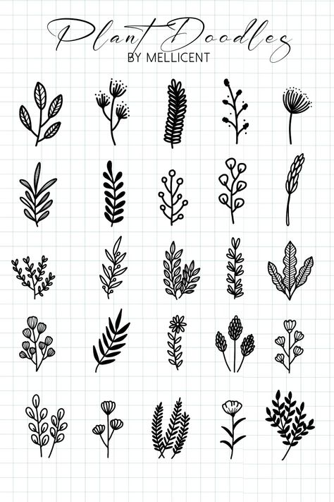 Botanical Doodles Flower, Easy Leaves Drawing, Plant Doodles Simple, Plant Pencil Drawing, Easy Floral Doodles, Plant Drawings Simple, Plant Doodles, Line Art Lesson, Leaves Doodle