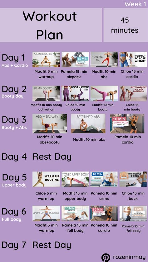 1 Week Workout Plan At Home, Workout Plan Videos, Workout Schedule Youtube, Weekly Yoga Plan, Workout Schedule With Pictures, Weekly Pilates Routine, Madfit Workout Calendar, Weekly Exercise Plan For Beginners, Madfit Workout Plan