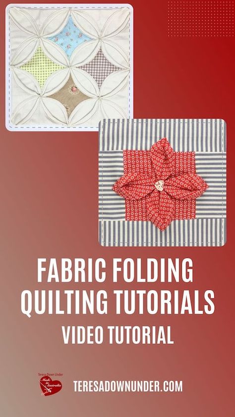 Folded Fabric Quilts Patterns, Fabric Folding Techniques, Fabric Origami Tutorial, Folded Patchwork, Quilt Tutorial Video, Cathedral Window Quilt, Quilt Crafts, Window Quilt, Cathedral Window Quilts