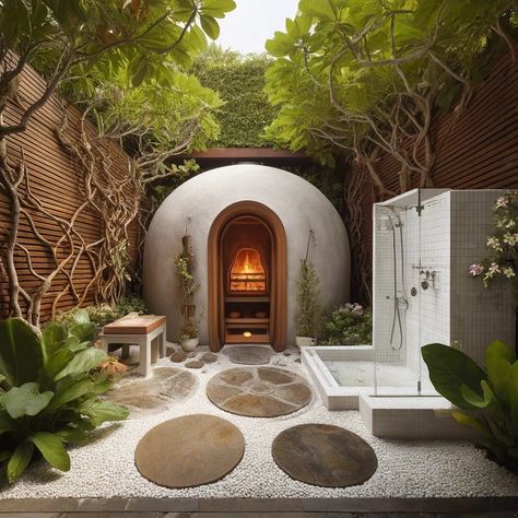 Ayurvedic Spa Design, Temazcal Ideas, African Retreat, Ayurvedic Spa, Japanese Onsen, Dome Homes, Sweat Lodge, African House, Jungle House