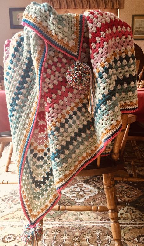 Granny Stitch Afghan, Granny Afghan Crochet, Crochet Afagan Patterns Free, Granny Afghan Crochet Patterns, Easy Granny Square Blanket For Beginners, Afghan Crochet Blanket, Self Striping Yarn Crochet Blanket, One Granny Square Blanket, Crochet Granny Square Blankets