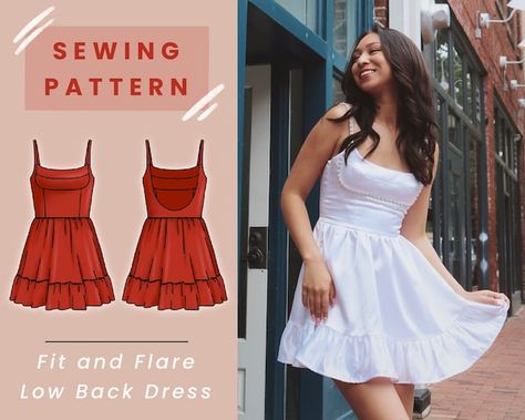 Easy Vintage Sewing Patterns Free, Cute Dress Patterns For Women, Diy Dress Sewing Pattern, Simple Mini Dress Pattern, Free Short Dress Pattern, Hoco Dress Sewing Pattern, Skater Dress Sewing Pattern, Mini Dress Pattern Sewing Free, Low Back Dress Pattern