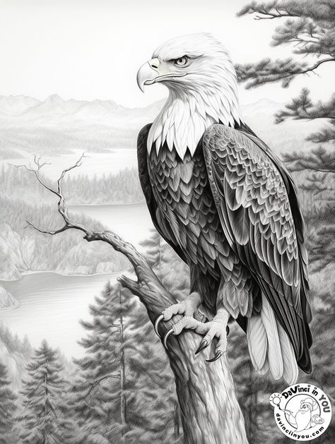 Perched Eagle Tattoo, Grayscale Coloring Pages Printable, Grayscale Coloring Books Free, How To Draw An Eagle, Drawings Of Eagles, Eagle Drawing Sketches, Eagle Art Draw, Eagle Pencil Drawing, Eagle Drawings