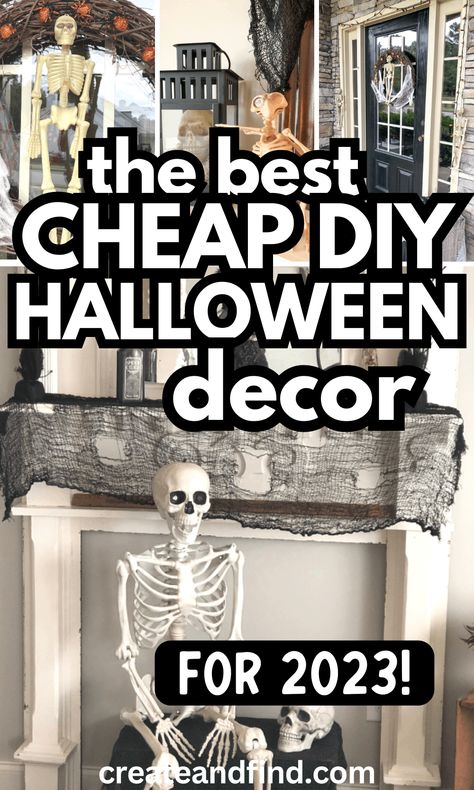 Cheap DIY Halloween decorations for 2023. Dollar Store Outdoor Halloween Decor, Spooky Halloween Front Porch Decor, Spooky Fireplace Decor, Indoor Halloween Decor Ideas Living Room, Spooky Halloween Decorations Indoor, Spooky Decor Home, Halloween Fireplace Decor Mantles, Spooky Front Porch Decor, Cheap Halloween Decorations Outdoor