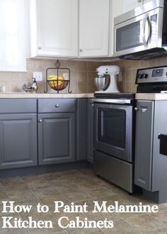 I have to honestly say, I have never had the guts to recommend that a client paint melamine, thermofoil, or laminate kitchen cabinets.  This type of cabinetry is often found in lower-end kitchens – melamine and thermofoil are similar plastic materials that are applied over particleboard or MDF to inexpensively simulate the look of painted wood. … Melamine Kitchen Cabinets, Thermofoil Kitchen Cabinets, Painting Melamine, Melamine Kitchen, Laminate Kitchen Cabinets, Melamine Cabinets, Laminate Cabinets, Laminate Kitchen, Cabinet Refacing