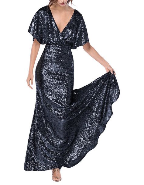 Sequin Bridesmaid Dress Long, Bridesmaid Dress Trends, Beautiful Gown Designs, Black One Shoulder Dress, Max Dress, Sequin Bridesmaid, Sequin Bridesmaid Dresses, V Neck Prom Dresses, Sequin Dresses