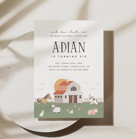 Modern Farm Party, Farm Invitations Birthday, Farm Animals Birthday Invitations, Party Animal Birthday Theme, Farmer Birthday Party, Farm Animals Birthday Party Invitations, Farm 2nd Birthday Invitations, Farmer Birthday, Farm Animals Party