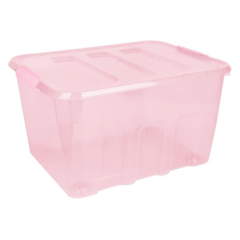 Pink Storage Tote With Pink Latch, 52L, Plastic Pink Container, Pastel Storage, Cute House Items, Storage Tote, Cute Storage, Dorm Stuff, Pink Storage Bins, Room Wishlist, Storage Totes