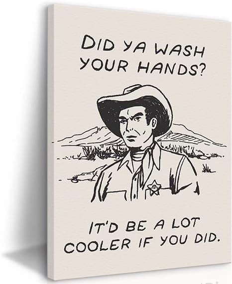 Amazon.com: Framed Retro Black and White Cowboy Kitchen Wall Art Did You Wash Your Hands Canvas Prints Cute Bathroom Humor Pictures Trendy Decor Posters Paintings Western Home Wall Decor (16x24in Framed): Posters & Prints Cowboy Kitchen, Cowboy Bathroom, Animal Wall Painting, Landscape Wall Painting, Humor Pictures, Cowboy Wall Art, Retro Black And White, Cute Bathroom, Funny Bathroom Art