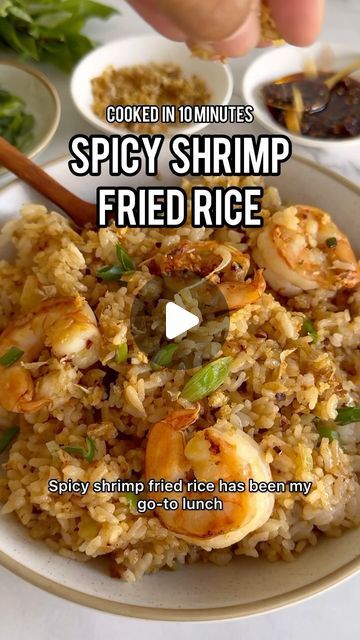 Carmen Spillette on Instagram: "Spicy Shrimp Fried Rice has been my go to lunch or dinner once a week for years.   It’s quick and easy and it satisfies my cravings for seafood.   If you want - Add a fried egg for more protein or veggies for health. You do you friend.   ➡️ COMMENT - RICE - I will DM you the recipe  🛒 Here’s what you need:   * Day old rice * Shrimp * Chili oil or salsa macha  * Garlic * Green Onions * Soy sauce or tamari * White pepper (black pepper  works too) * Sesame oil * Butter * Avocado oil  ➡️ So simple and delicious - COMMENT - RICE - I will DM you the recipe  ➡️ The full recipe is on my blog - link is on my bio  #shrimpfriedrice #prawns #seafoodlover #easydinner #quickmeals #ricebowl" Spicy Shrimp Fried Rice Recipe, Spicy Shrimp Crispy Rice, Simple Shrimp Fried Rice Recipe, Spicy Shrimp Fried Rice, Blackstone Shrimp Fried Rice, Shrimp Marinade For Fried Rice, Rice Shrimp, Shrimp Fried Rice Recipe, Chili Shrimp