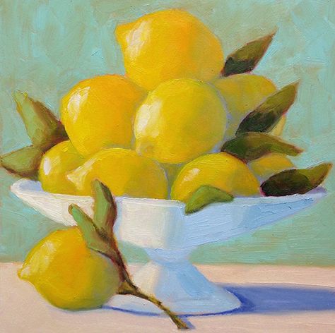 Pat Doherty | OIL | Bowl of Lemons Painting Fundamentals, Fall Watercolor Art, Orange Paintings, Paint Fruit, Bowl Of Lemons, Artistic Food, Vegetable Art, Painting Food, Lemon Painting