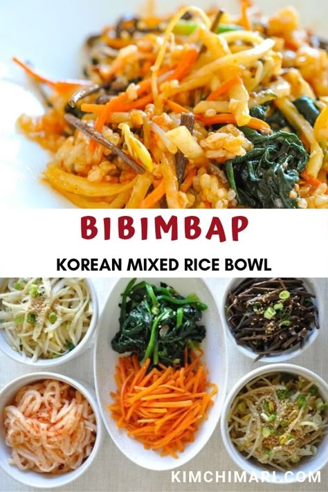 Rice With Meat, Bibimbap Sauce, Bibimbap Recipe, Mixed Rice, International Dishes, Gochujang Sauce, Meat And Vegetables, Korean Side Dishes, Korean Rice