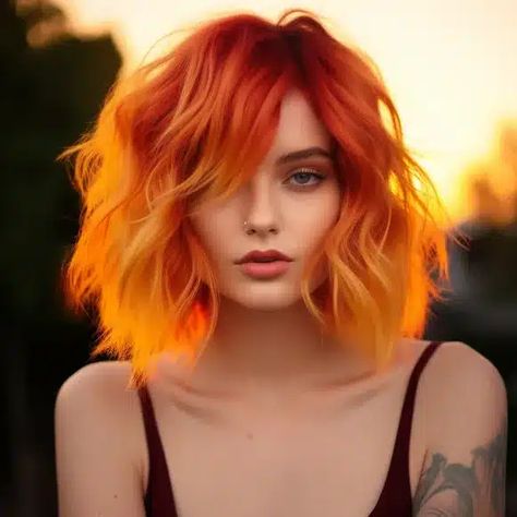 83 Trending Medium-Length Shag Haircut Ideas Shag Haircut Ideas, Fine Hair Cuts, Red Orange Hair, Yellow Highlights, Modern Shag Haircut, Shag Haircuts, Bright Red Hair, Lob Haircut, Sunset Orange