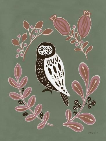 size: 12x9in Art Print: Woodland Folk Owl by Yvette St. Amant : Folk Christmas Decor, Folk Art Bee, Winter Folk Art, Owl Folk Art, Folk Art Animals, Ukrainian Folk Art, Abs Art, Wee Folk Art, Bird Reference