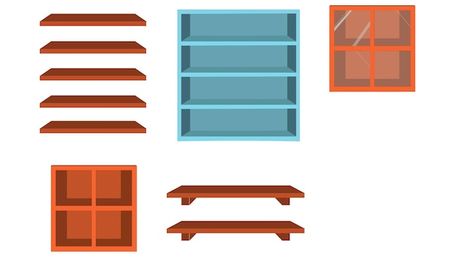 Vector shelves collection for 2d animati... | Premium Vector #Freepik #vector #illustrations #shelves #shelf #design-illustration Shelves Illustration, Shelf Illustration, Vector Furniture, Shelves For Books, 2d Cartoon, Store Shelves, Business Card Maker, Flyer Maker, Poster Maker