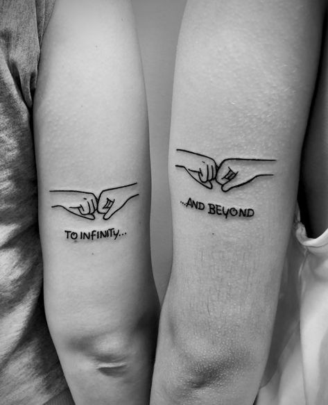 Too Infinity And Beyond Tattoo, Brother Sister Tattoos, To Infinity And Beyond Tattoo, Infinity And Beyond Tattoo, Beyond Tattoo, Brother And Sister Tattoos, Boxing Gloves Tattoo, Lace Sleeve Tattoos, Brother And Sister Tattoo Ideas