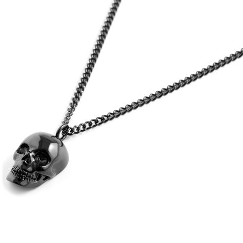 Goth Necklace, Curb Chain Necklace, Universal Gift, Black Skull, Skull Necklace, Skull Pendant, Black Skulls, Jewelry For Men, Black Eyeliner