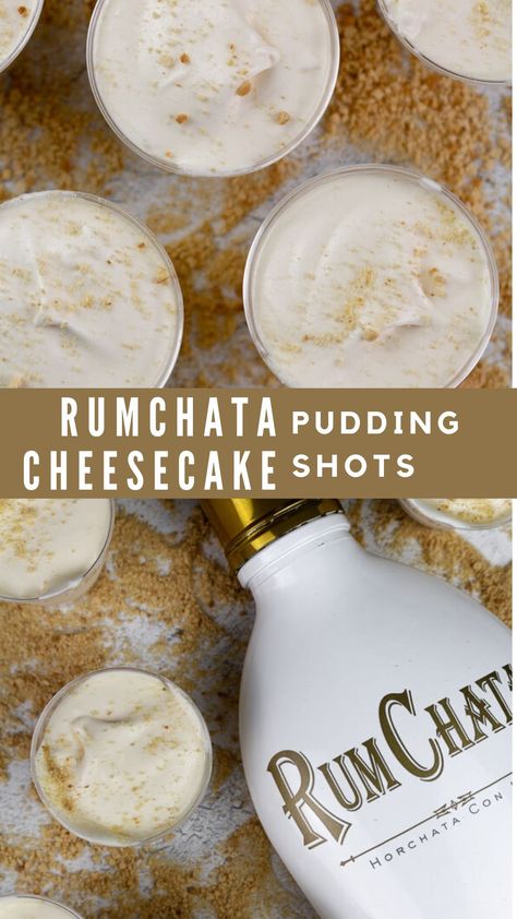 rumchata cheesecake pudding shots recipe Bachelorette Party Pudding Shots, Pudding Shots Rumchata Recipe, Horchata Pudding Shots, Cheesecake Rumchata Pudding Shots, Whipped Cream Jello Shots, White Pudding Shots, Rum Chatta Jell-o Shots, Carrot Cake Pudding Shots, Desserts Made With Liquor