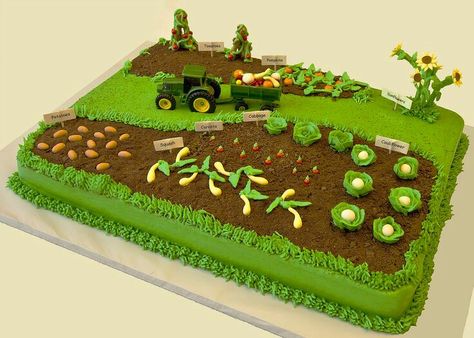 Tractor cake Farmers Cake Design, Farmer Birthday Cake, Garden Birthday Cake, Farm Birthday Cakes, Garden Cupcakes, Tractor Cake, Sugar Free Sweets, Farm Cake, Garden Cakes