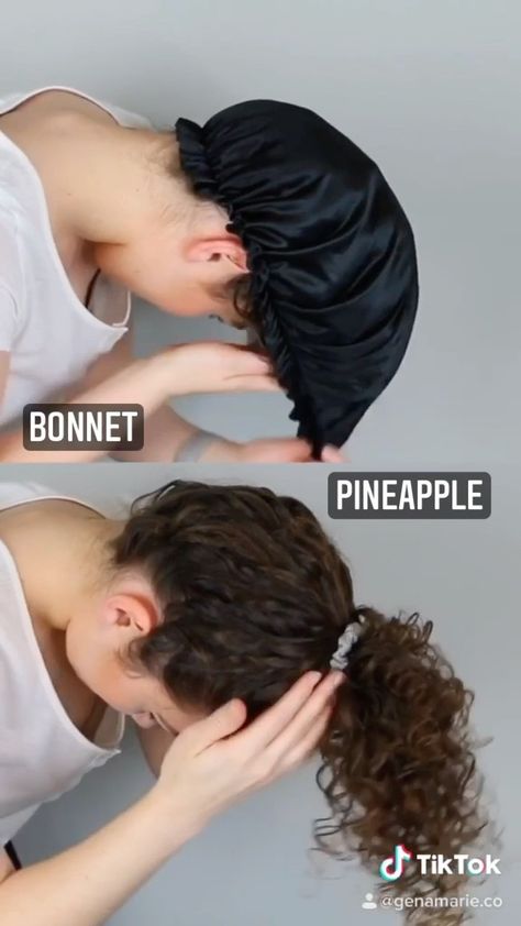 genamarie.co on Instagram: Which do you prefer? I can’t go to sleep without my bonnet! It’s the key to easy refresh routines the next day 🔑 Learn how to put on a… How To Wear A Bonnet To Bed, Sleep Curls, Fun Hairstyles, Silk Bonnet, Fall 24, The Next Day, Go To Sleep, Wavy Hair, To Sleep