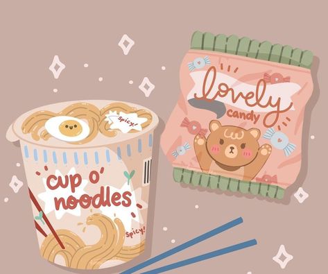 Cup Of Noodles, Cute Snacks, Cup Noodles, Cute Food Drawings, Cute Food Art, Cute Pastel Wallpaper, Cute Kawaii Drawings, Aesthetic Pics, Food Drawing