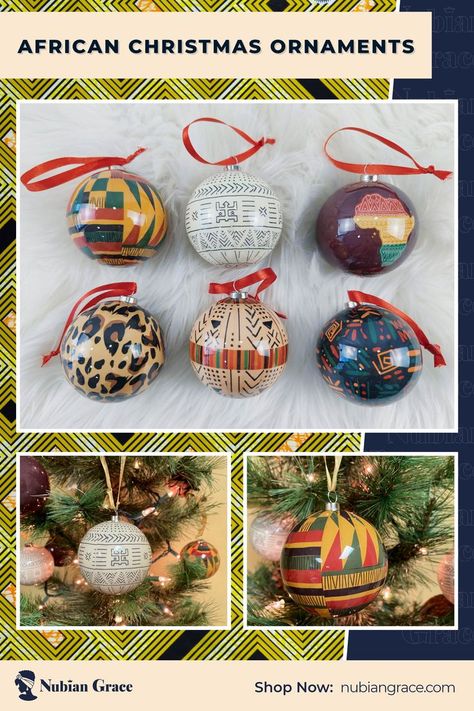 Cute & Colorful African Christmas Ornaments at Nubian Grace dot com African Christmas Tree Ideas, Afrocentric Christmas Tree, African Christmas Tree Theme, African Inspired Christmas Tree, African Christmas Decor, African American Themed Christmas Tree, African American Christmas Decorations, African Christmas Tree Decorations, African Christmas Tree