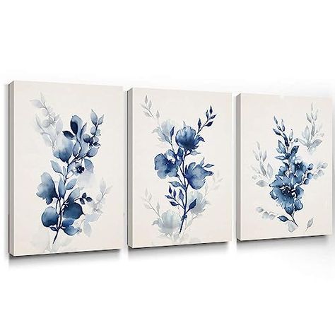 Amazon.com: takfot Flower Wall Art Prints Modern Blue Floral Painting Watercolor Picture Framed Home Decor Botanical Artwork Ready to Hang for Bedroom Bathroom Living Room 1216 Inch, Set of 3 : Handmade Products Blue Floral Painting, Art Prints Modern, Succulent Wall Art, Floral Watercolor Paintings, Flower Canvas Wall Art, Watercolor Pictures, Botanical Artwork, Mural Floral, Wall Decor Pictures