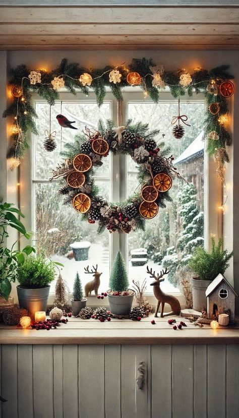 Window Decoration Ideas, Windowsill Ideas, Window Garland, Cozy Sunroom, Christmas Window Decoration, Santa's List, Serene Home, Rivers Edge, Potted Christmas Trees