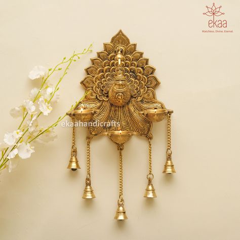 Peacock Lamp, Indian Wall Decor, Diya Lamp, Mandir Design, Pooja Room Door Design, Room Door Design, Indian Crafts, Pooja Rooms, Handmade Lamps