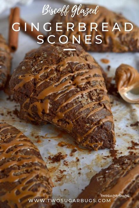 Biscoff Gingerbread House, Christmas Scones Holidays, Winter Pastries, Biscoff Desserts, Glazed Gingerbread, Gingerbread Scones, Sweet Scones, Gingerbread Dessert, Cold Winter Morning