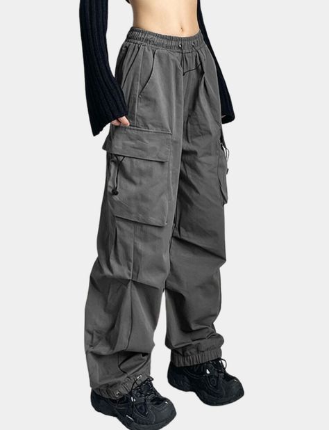 Cargo Parachute Pants, Streetwear Cargo Pants, Unique Pants, Trousers Women Wide Leg, Grey Cargo Pants, Baggy Sweatpants, Trendy Pants, Fashion Bottoms, Y2k Aesthetic Outfits