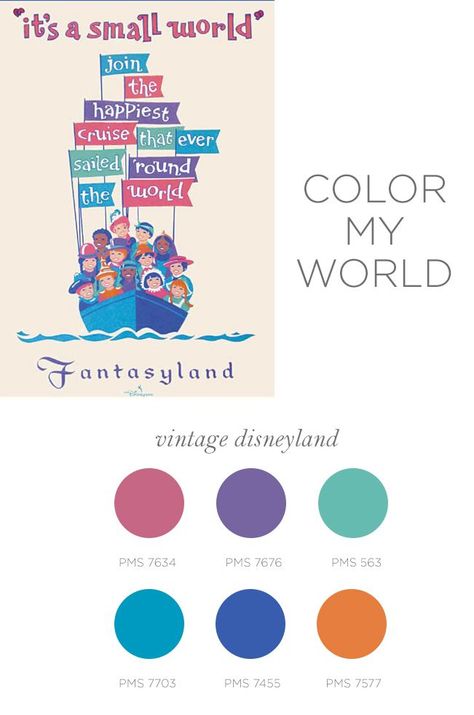 Poster Color Palette, Disneyland Poster, Disney Dorm, Fantasyland Disney, Vintage Disney Poster, Create A Color Palette, Disney Themed Rooms, Disney Poster, Disney Room