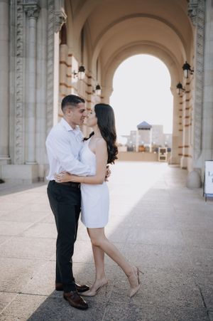 man and woman dressed in black and white, standing in front of Rice University Places To Get Engaged, Engagement Photos Houston, Engagement Props, Proposal Spots, Down On One Knee, Get Engaged, Rice University, Proposal Photography, Houston Photography