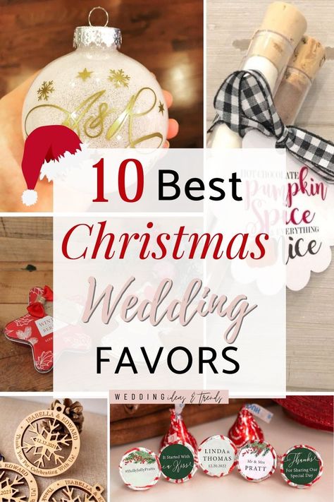 Sending Christmas themed wedding souvenirs is the ultimate way to say “Merry Christmas” to your guests. From stylish ornaments to pumpkin spice hot chocolate for a winter wedding. For every budget and style whether your want to elevate your table decoration or send your guest with a sweet treat, this list of 10 Best Unique and personalized Christmas wedding favors ideas and inspirations are sure to get everyone excited for the holidays. Winter Wedding Party Favors Christmas Ornament, Christmas Wedding Souvenirs, Christmas Themed Party Favors, Christmas Ornament Wedding Favors For Guests, Candy Cane Wedding Favors, Wedding Favors For Guests Christmas, Wedding Favours Christmas, Winter Wedding Ornament Favors, Wedding Favors For December Wedding