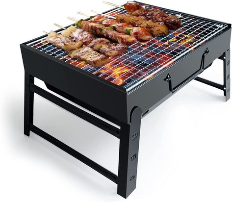 ►PORTABLE FOLDING GRILL FOR SAVING YOUR LOCATION: the barbecue oven not only has foldable legs, but also is small, weighs only 1.6 Kg, and is especially portable. The folding legs are deployed to support the grill in a triangular mode to make the grill more stable. You can put a small grill in the trunk and garden ►SAFE MATERIALS: 430 stainless steel can play a role of rust-proof, heat-resistant, non-deformable, with the characteristics of safety, health, non-toxic smoke. Enjoy the delicious roa Built In Bbq Grill, Barbecue Portable, Smoker Bbq, Picnic Garden, Small Grill, Barbecue Smoker, Charcoal Bbq Grill, Portable Barbecue, Portable Bbq