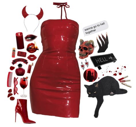 Devil Outfit Aesthetic, Devil Diy Costume Women, Devil Woman Costume, Red Devil Costume Women, Dark Devil Costume, Devil Outfit Halloween, Hot Devil Costume, Red Devil Halloween Costume, Devil Costume Women