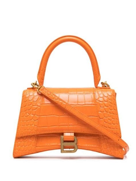 Balenciaga Hourglass Bag, Balenciaga Tote, Orange Handbag, Miu Miu Bag, Balenciaga Bag, Orange Bag, Orange Leather, Looks Chic, Handle Bag