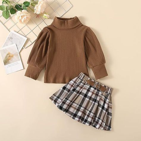 High Neck Long Sleeve Top, Preppy Mode, Skirt Set Two Piece, Plaid Pleated Mini Skirt, Rock Outfit, Girls Fall Outfits, Plaid Mini Skirt