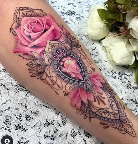 Gem Tattoos For Women, Jewel Tattoo Gem, Jewellery Tattoo, Floral Back Tattoos, Detailed Tattoos, Minimalistic Tattoo Ideas, Gem Tattoo, Jewel Tattoo, Minimalistic Tattoo