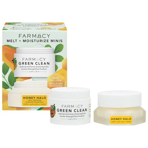 Melt + Moisturize Minis Duo - Farmacy | Sephora Buckwheat Honey, Long Wear Makeup, Green Clean, Papaya Enzyme, Oily Skin Care, Clean Makeup, Ginger Root, Cleansing Balm, Green Cleaning