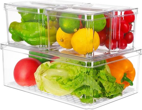 Moretoes Fridge Organizer, 5pcs, Clear Refrigerator Organizer with Lid, Bins Set, Stackable, BPA-Free, Fruit Storage Containers, Plastic Pantry Organizer and Storage Clear Refrigerator, Fruit Storage Containers, Fridge Organizers, Refrigerator Organizer, Fridge Organizer, Produce Storage, Pantry Bin, Clean Refrigerator, Organizer Bins