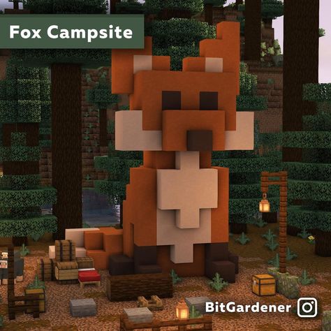 Fox Enclosure Minecraft, Kelpie The Fox Minecraft, Minecraft Fox Sanctuary, Minecraft Fox Statue, Minecraft Fox Sleeping, Fox Statue Minecraft, Minecraft Animals, Fox Statue, Minecraft Statues